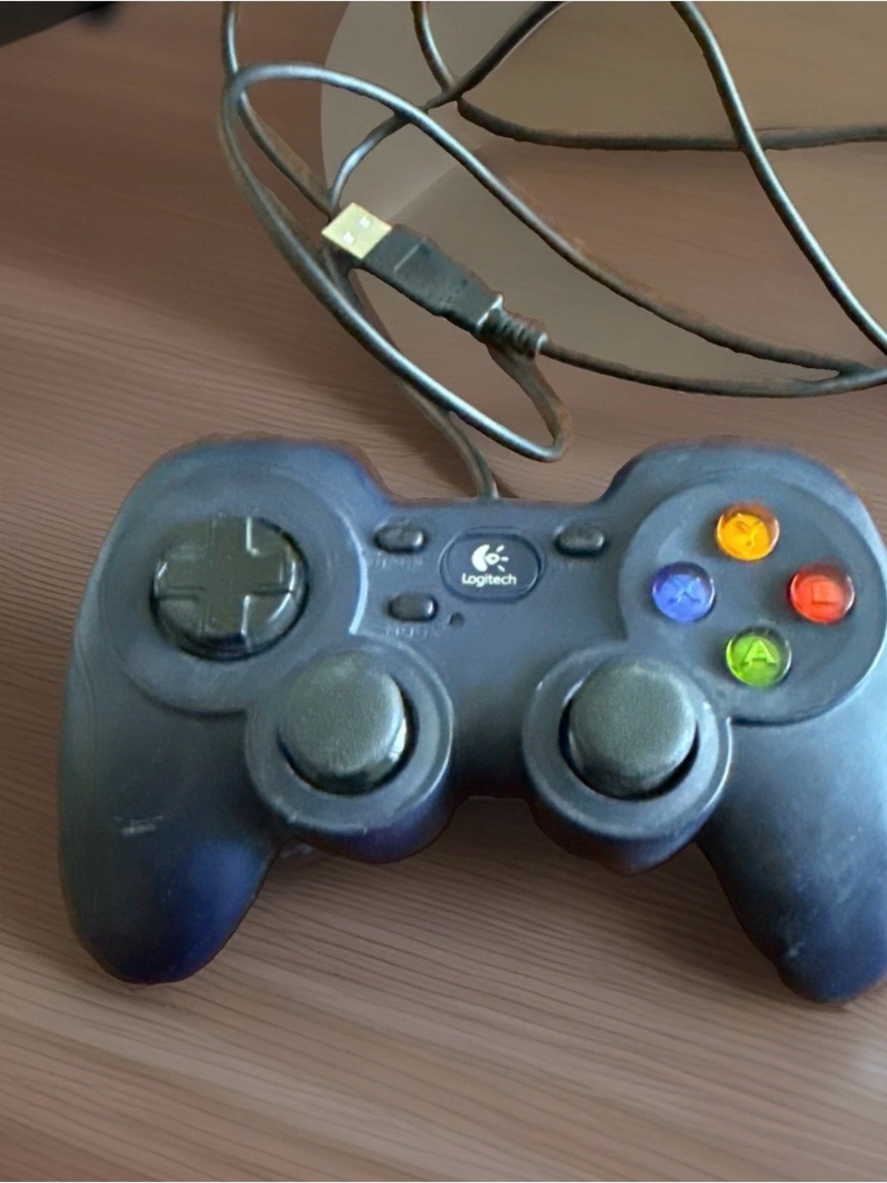 Logitech Black Wired USB Gamepad with Red Yellow Blue Green Face Buttons